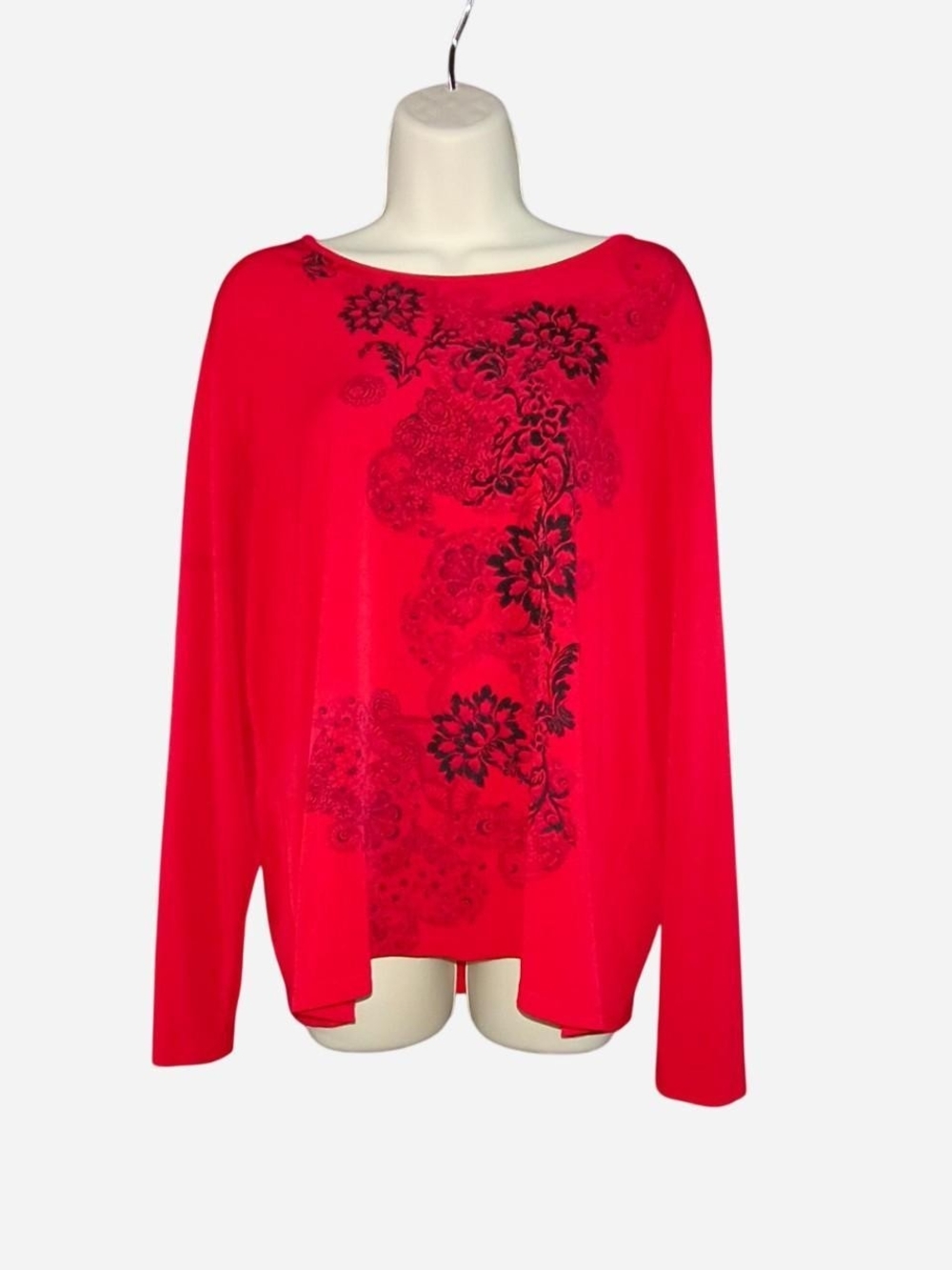 TanJay Bright Red Floral-Print Crewneck Top